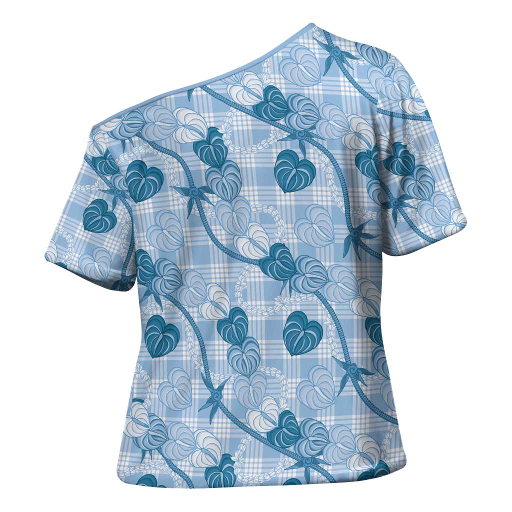 Anthurium Pikake Ti Leaf Palaka Cross Shoulder Shirt Blue Version LT01 - Polynesian Pride