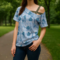 Anthurium Pikake Ti Leaf Palaka Cross Shoulder Shirt Blue Version LT01 - Polynesian Pride