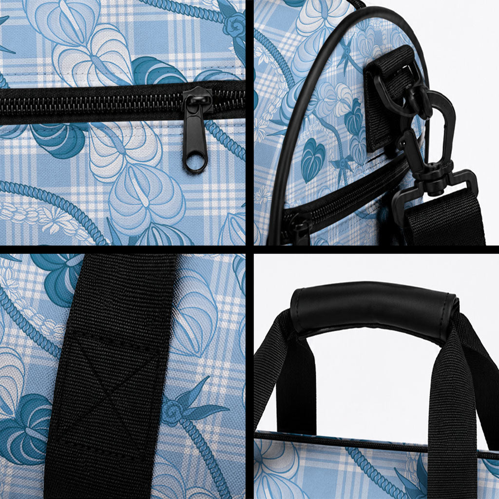 Anthurium Pikake Ti Leaf Palaka Duffle Bag Blue Version LT01 - Polynesian Pride