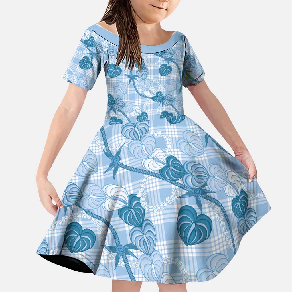 Anthurium Pikake Ti Leaf Palaka Family Matching Off Shoulder Maxi Dress and Hawaiian Shirt Blue Version