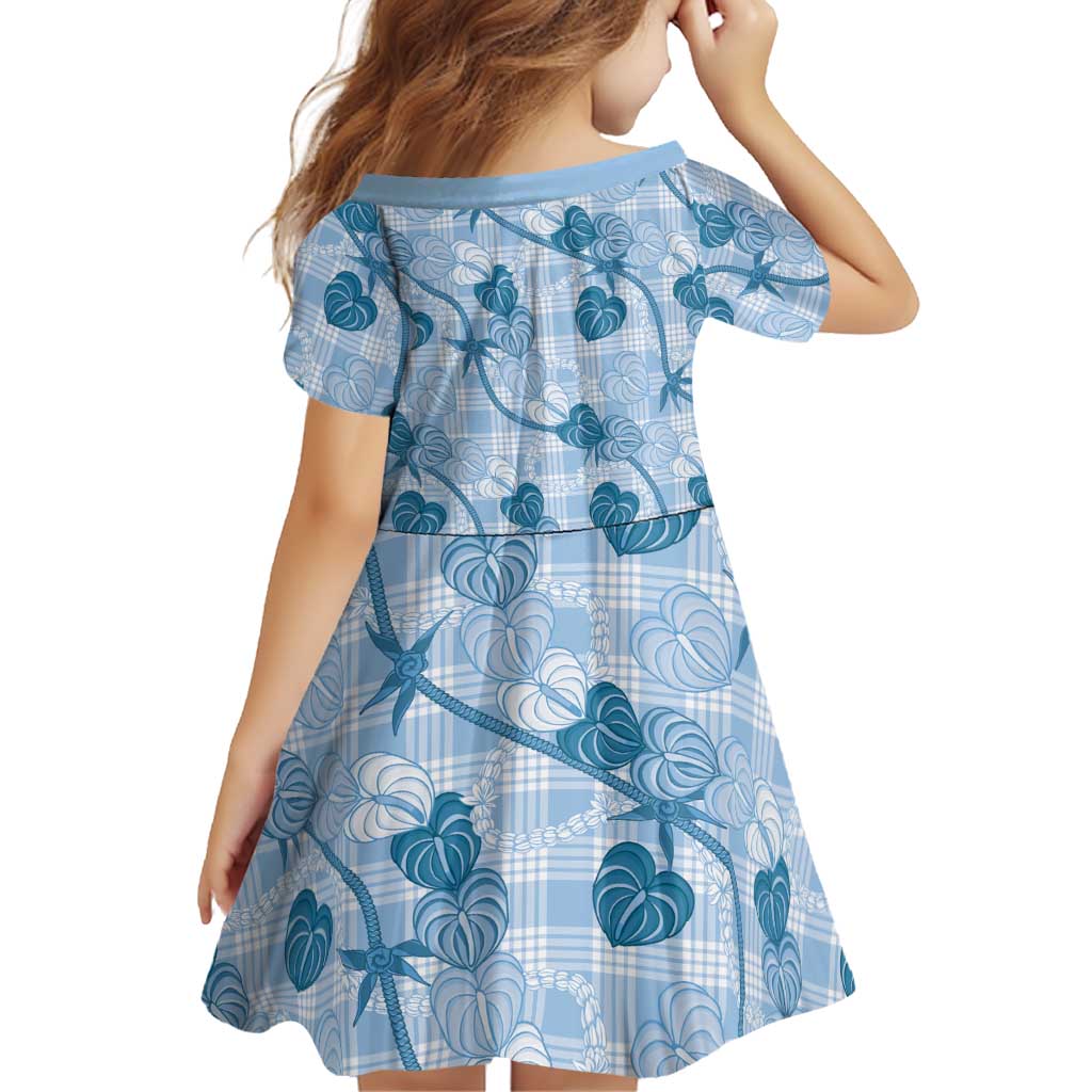 Anthurium Pikake Ti Leaf Palaka Family Matching Off Shoulder Maxi Dress and Hawaiian Shirt Blue Version