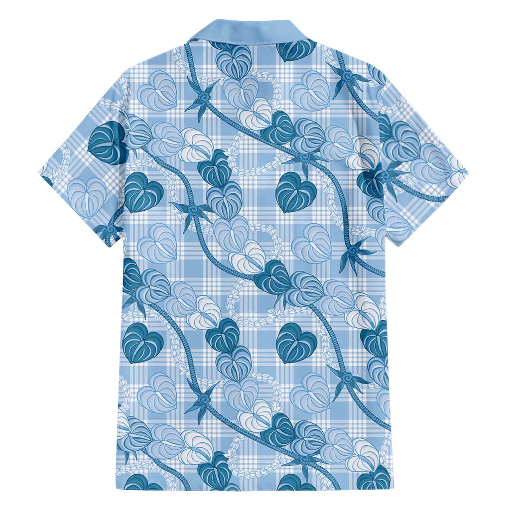 Anthurium Pikake Ti Leaf Palaka Family Matching Puletasi and Hawaiian Shirt Blue Version LT01 - Polynesian Pride
