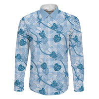 Anthurium Pikake Ti Leaf Palaka Family Matching Puletasi and Hawaiian Shirt Blue Version LT01 Dad's Shirt - Long Sleeve Blue - Polynesian Pride