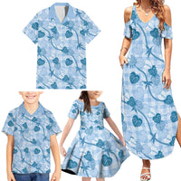 Anthurium Pikake Ti Leaf Palaka Family Matching Summer Maxi Dress and Hawaiian Shirt Blue Version LT01 - Polynesian Pride