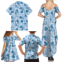 Anthurium Pikake Ti Leaf Palaka Family Matching Summer Maxi Dress and Hawaiian Shirt Blue Version LT01 - Polynesian Pride