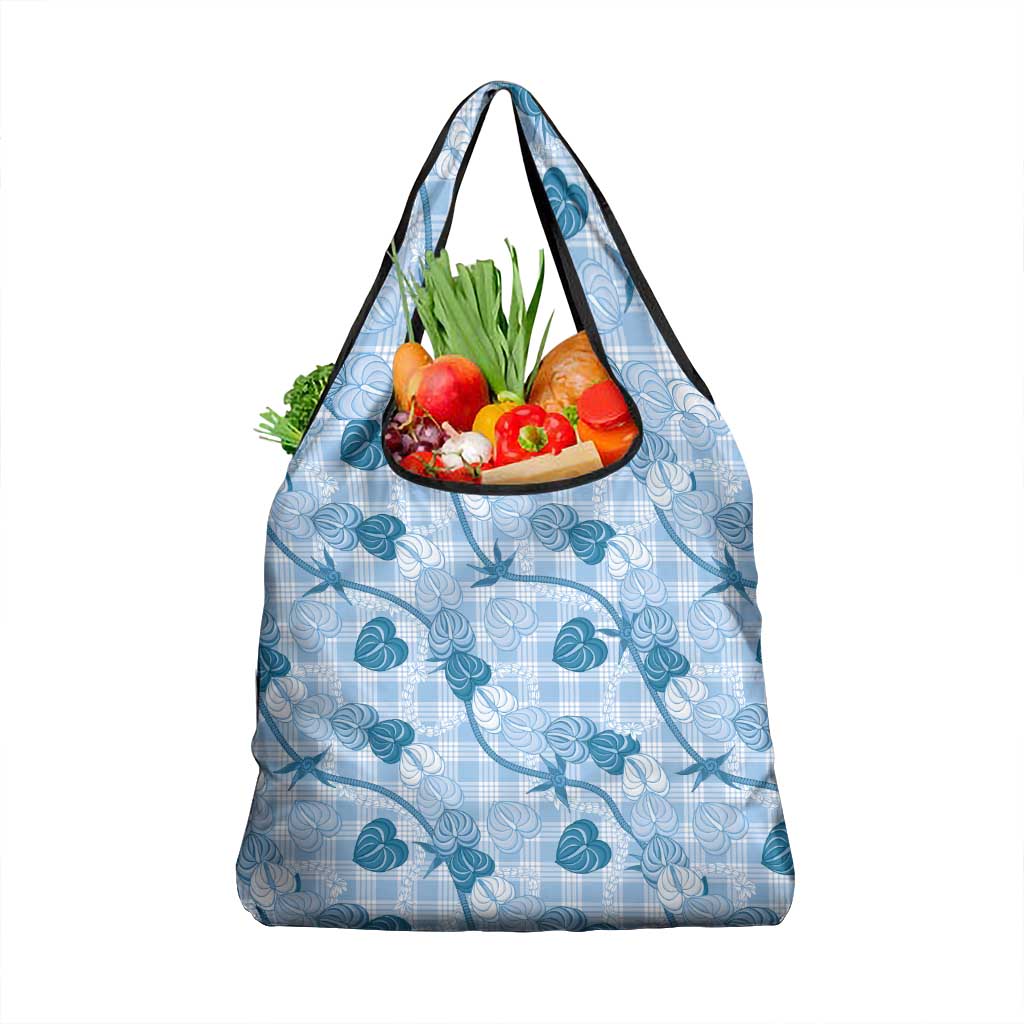Anthurium Pikake Ti Leaf Palaka Grocery Bag Blue Version
