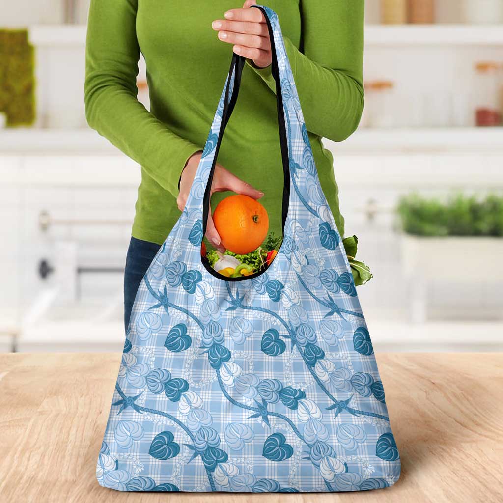 Anthurium Pikake Ti Leaf Palaka Grocery Bag Blue Version