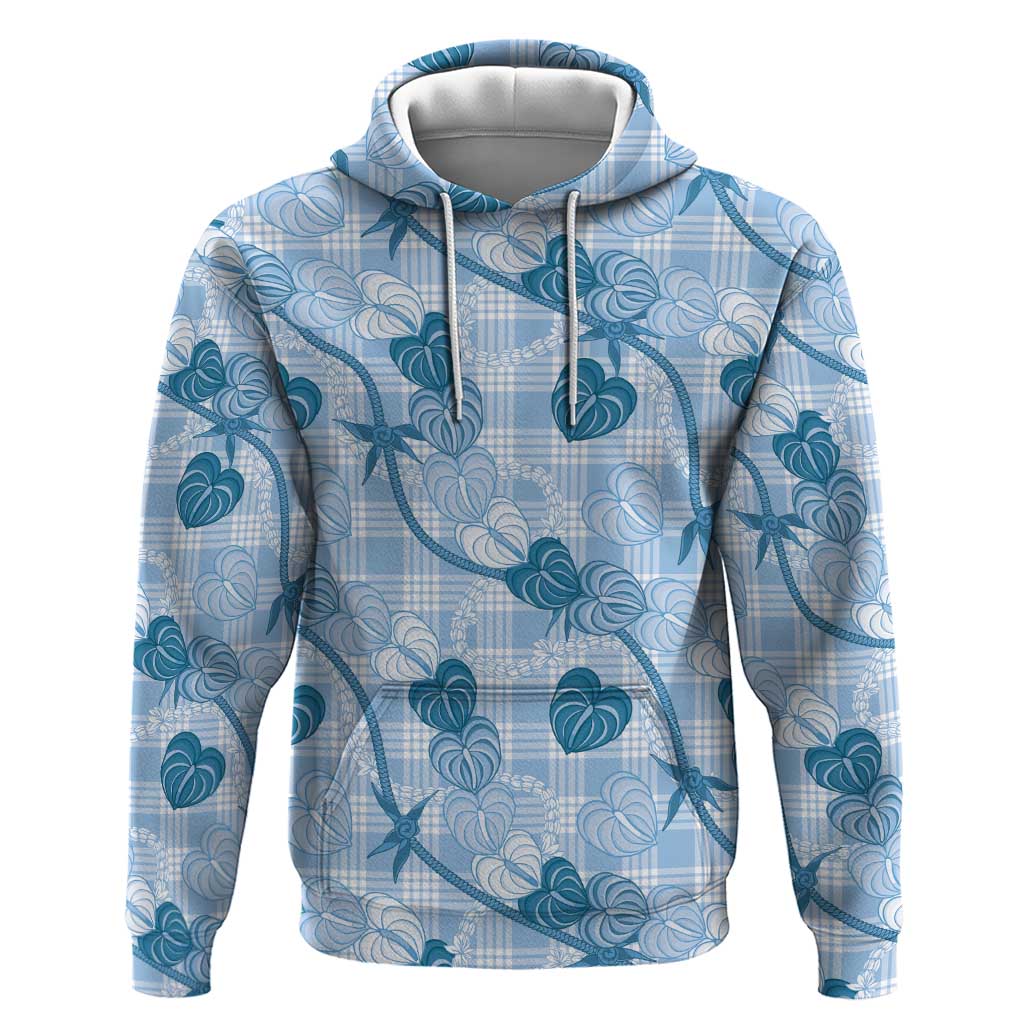 Anthurium Pikake Ti Leaf Palaka Hoodie Blue Version LT01 Pullover Hoodie Blue - Polynesian Pride