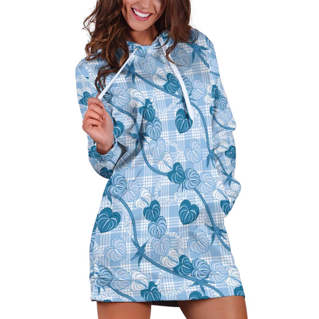 Anthurium Pikake Ti Leaf Palaka Hoodie Dress Blue Version LT01 Blue - Polynesian Pride