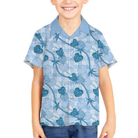 Anthurium Pikake Ti Leaf Palaka Kid Hawaiian Shirt Blue Version LT01 Kid Blue - Polynesian Pride