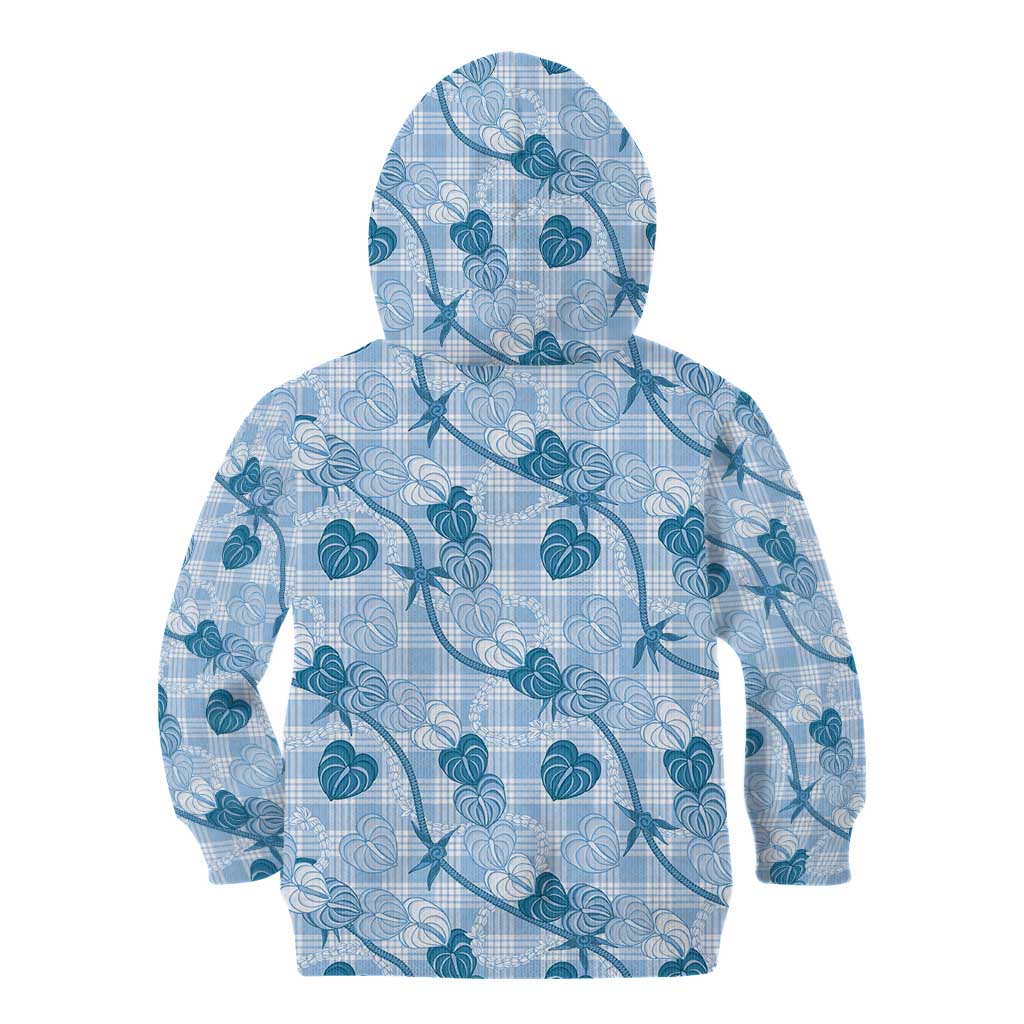 Anthurium Pikake Ti Leaf Palaka Kid Hoodie Blue Version LT01 - Polynesian Pride