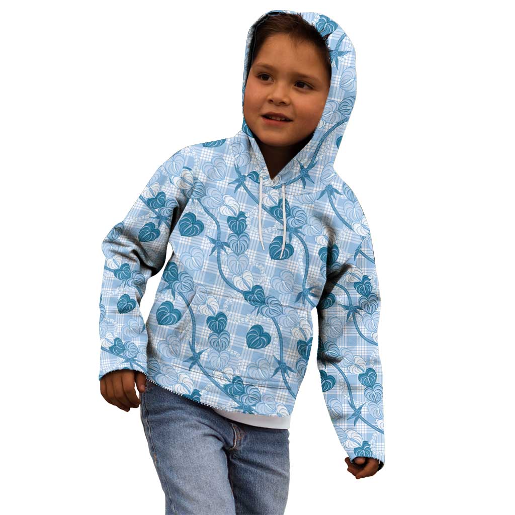 Anthurium Pikake Ti Leaf Palaka Kid Hoodie Blue Version LT01 - Polynesian Pride