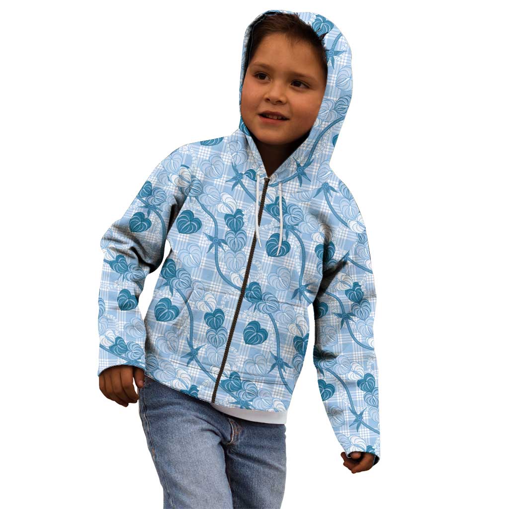 Anthurium Pikake Ti Leaf Palaka Kid Hoodie Blue Version LT01 - Polynesian Pride