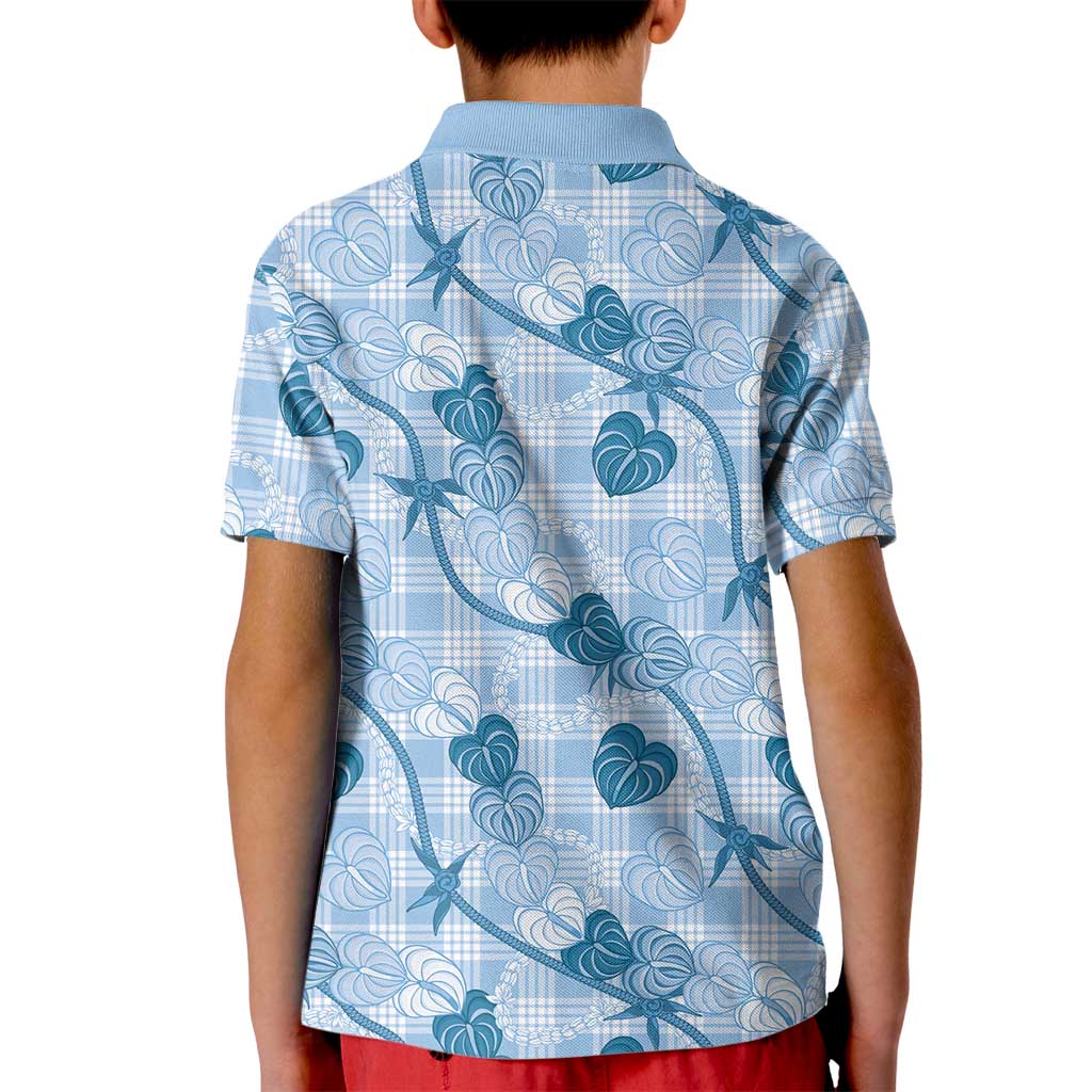Anthurium Pikake Ti Leaf Palaka Kid Polo Shirt Blue Version LT01 - Polynesian Pride