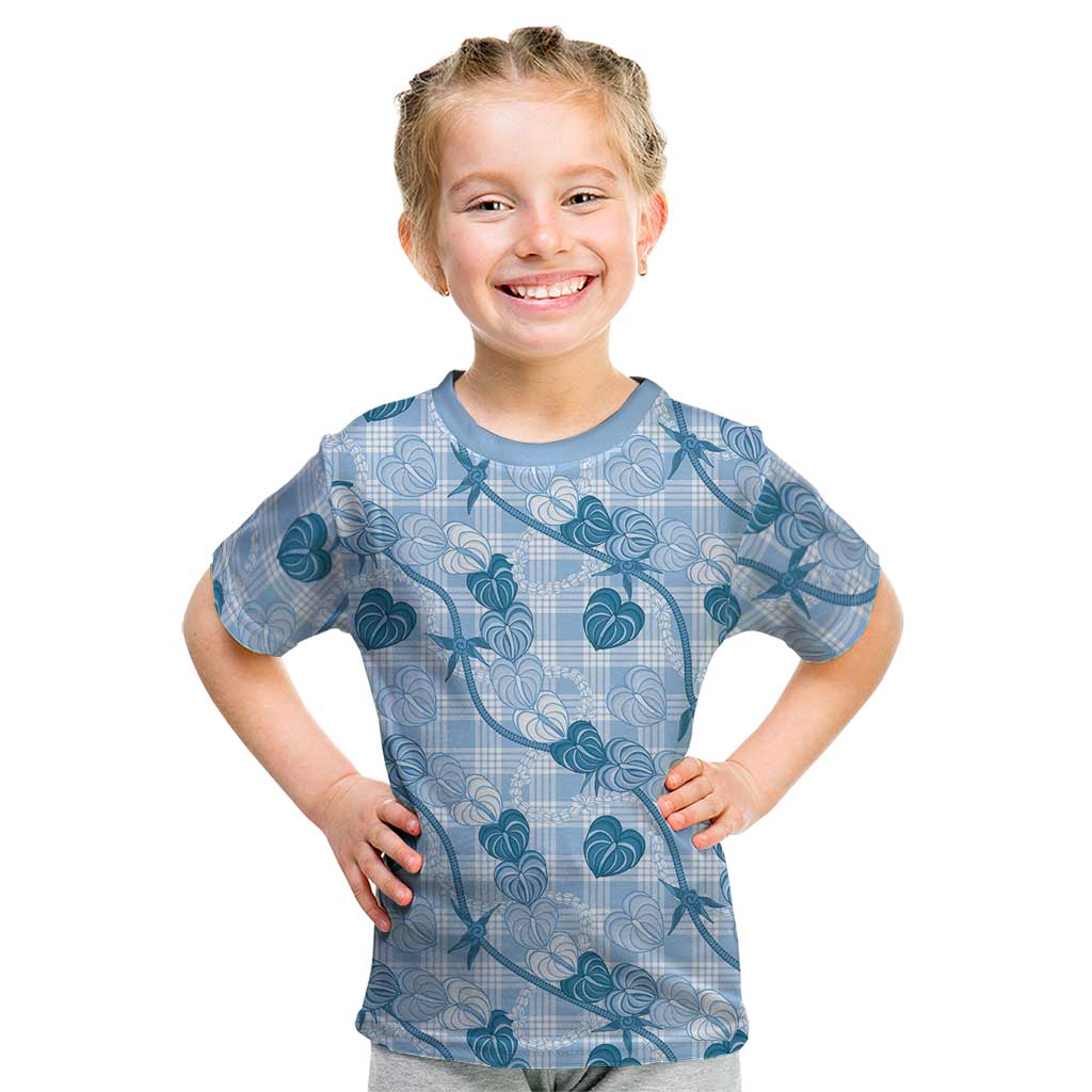 Anthurium Pikake Ti Leaf Palaka Kid T Shirt Blue Version LT01 Blue - Polynesian Pride