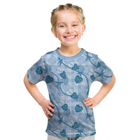 Anthurium Pikake Ti Leaf Palaka Kid T Shirt Blue Version LT01 Blue - Polynesian Pride