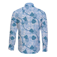 Anthurium Pikake Ti Leaf Palaka Long Sleeve Button Shirt Blue Version