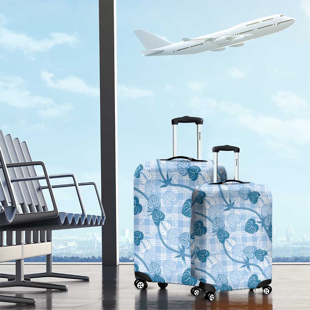 Anthurium Pikake Ti Leaf Palaka Luggage Cover Blue Version LT01 - Polynesian Pride
