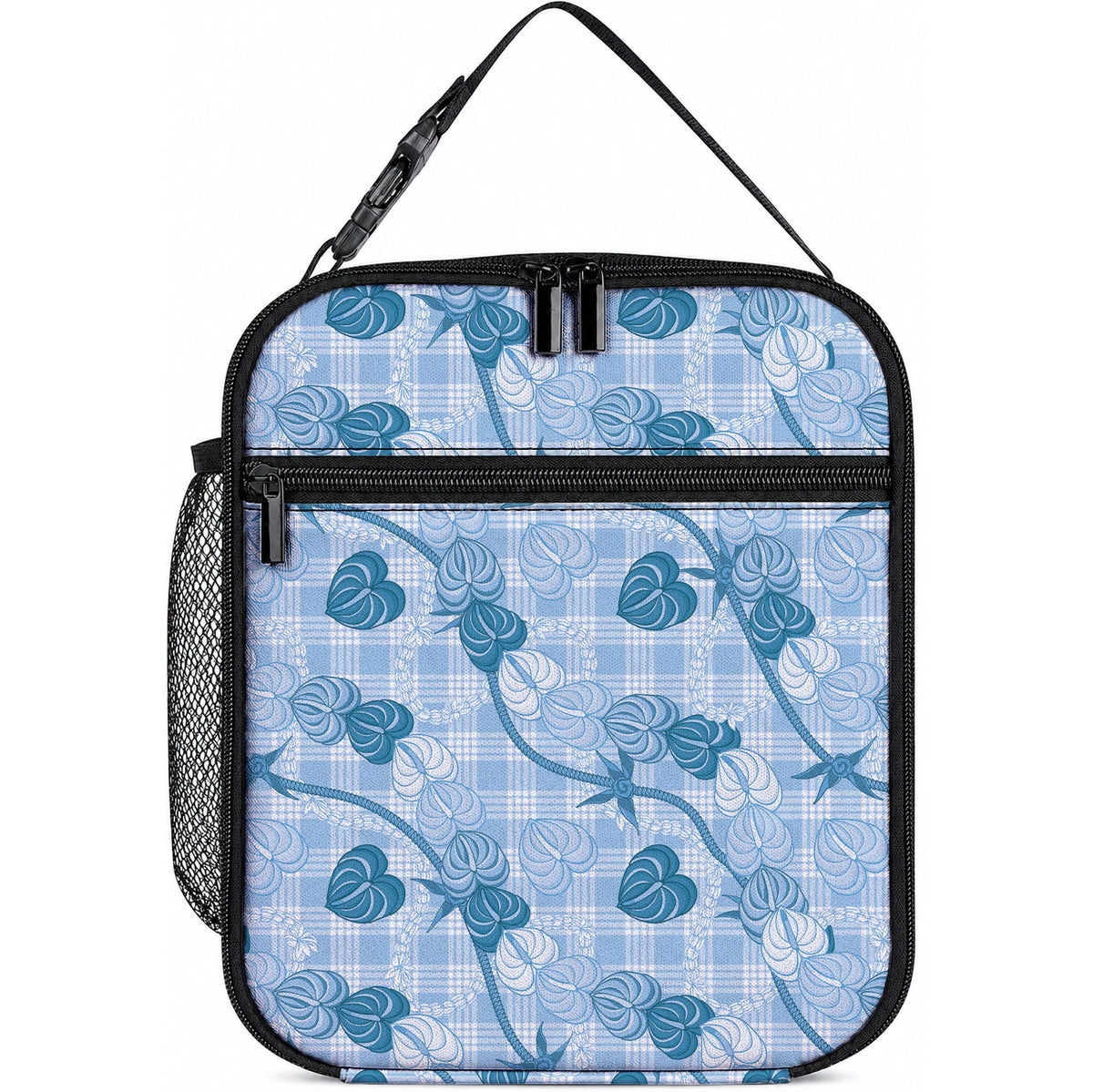 Anthurium Pikake Ti Leaf Palaka Lunch Bag Blue Version LT01 10.2 × 8.3 × 4.3 inch Blue - Polynesian Pride
