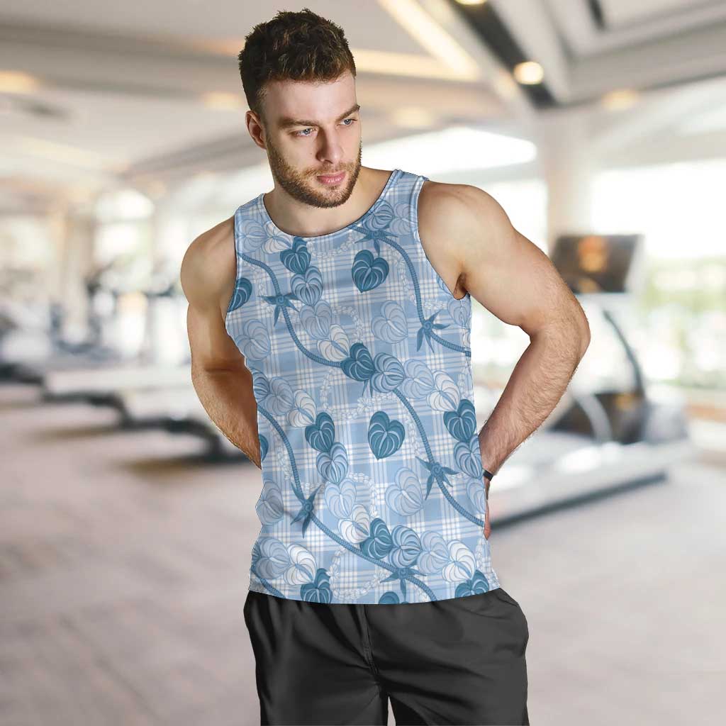 Anthurium Pikake Ti Leaf Palaka Men Tank Top Blue Version LT01 Blue - Polynesian Pride
