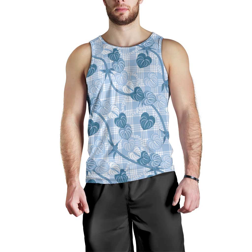 Anthurium Pikake Ti Leaf Palaka Men Tank Top Blue Version LT01 - Polynesian Pride