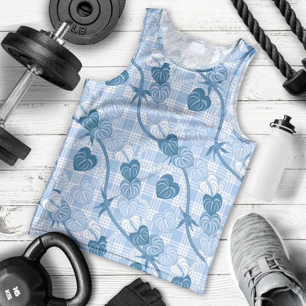 Anthurium Pikake Ti Leaf Palaka Men Tank Top Blue Version LT01 - Polynesian Pride