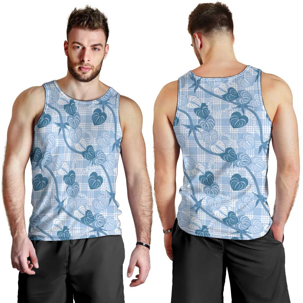 Anthurium Pikake Ti Leaf Palaka Men Tank Top Blue Version LT01 - Polynesian Pride