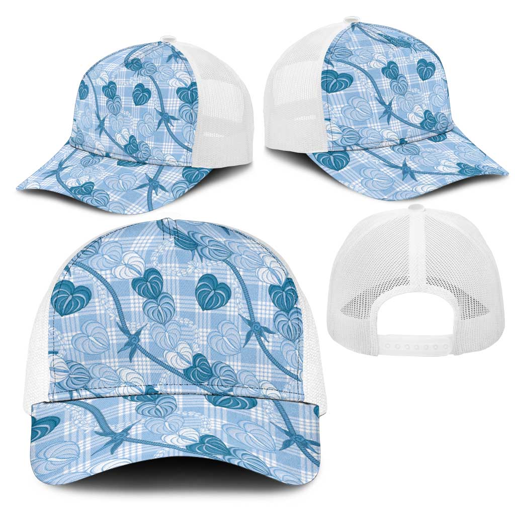 Anthurium Pikake Ti Leaf Palaka Mesh Trucker Cap Blue Version