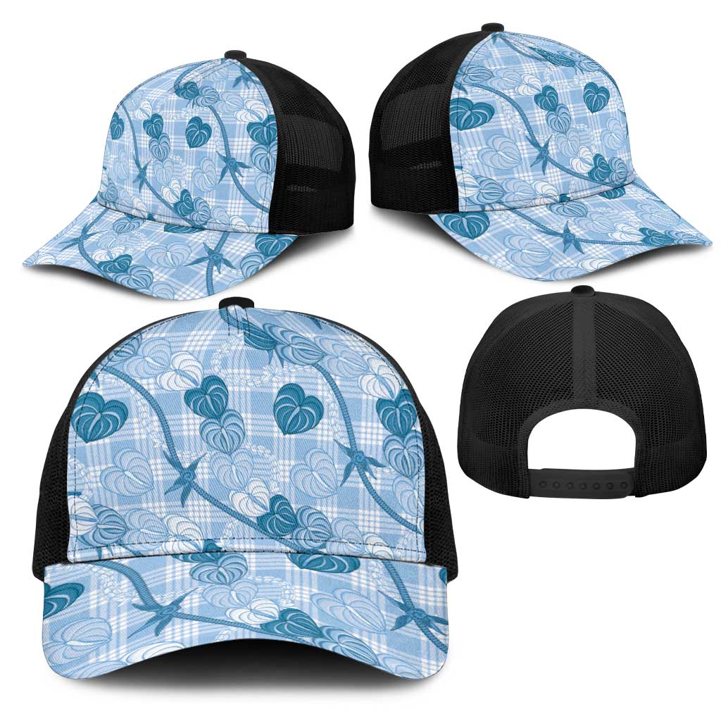 Anthurium Pikake Ti Leaf Palaka Mesh Trucker Cap Blue Version