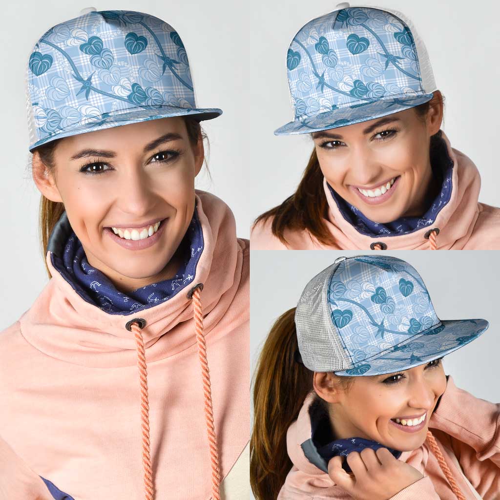 Anthurium Pikake Ti Leaf Palaka Mesh Trucker Cap Blue Version