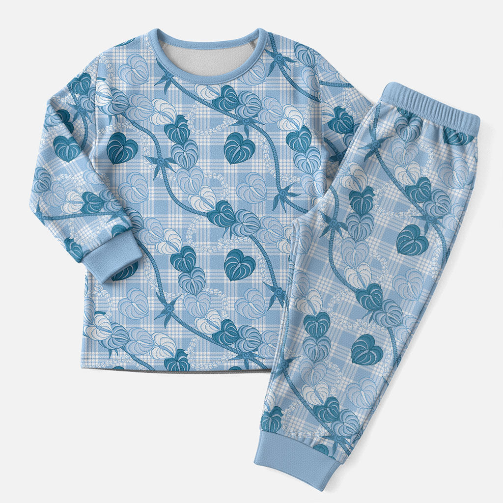 Anthurium Pikake Ti Leaf Palaka Christmas Pajama Set Blue Version