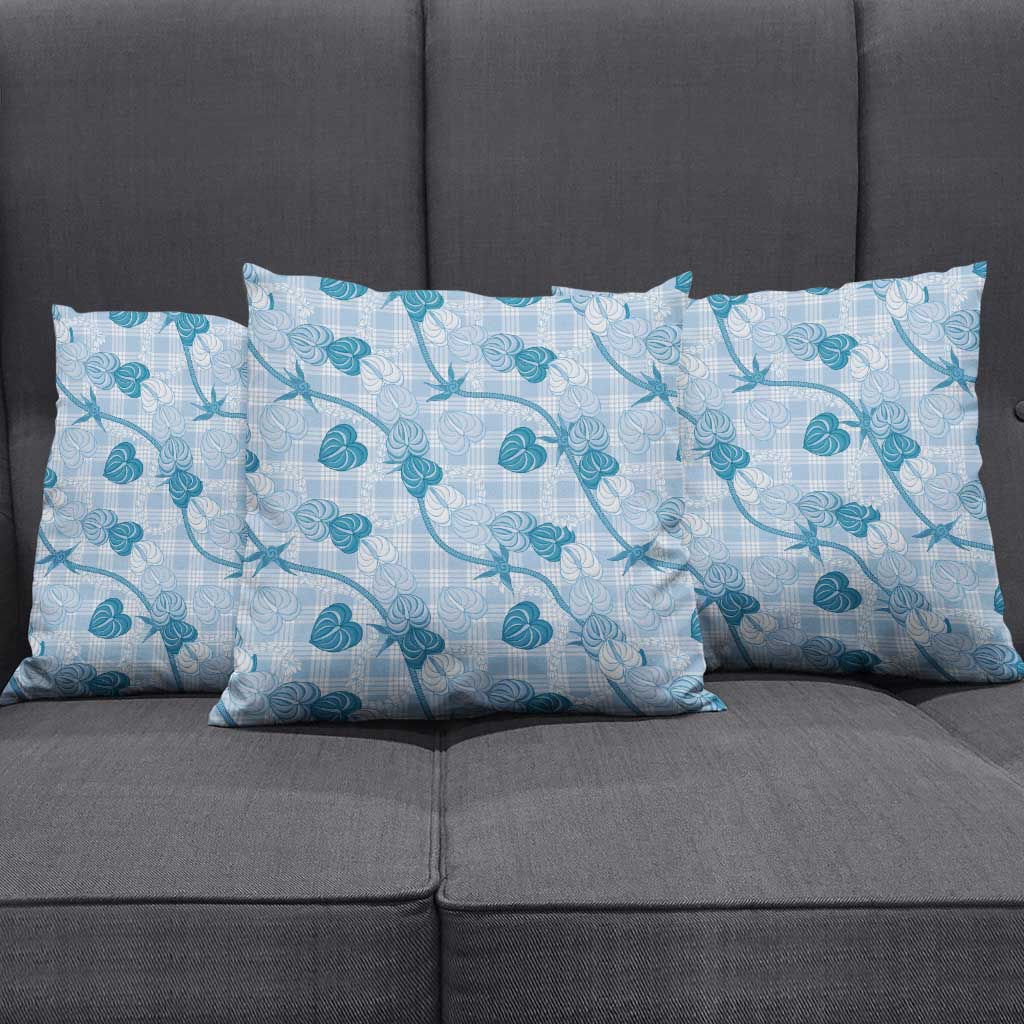 Anthurium Pikake Ti Leaf Palaka Pillow Cover Blue Version LT01 - Polynesian Pride