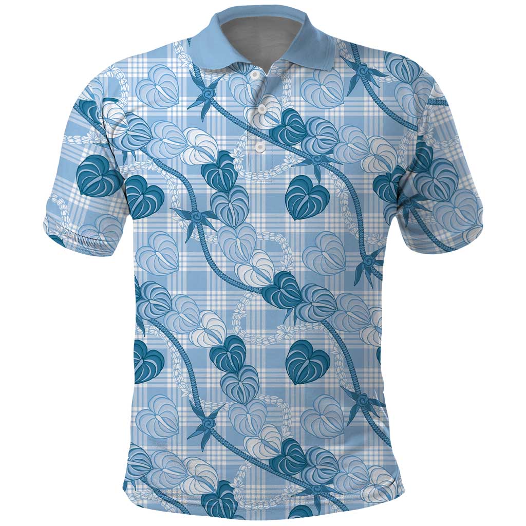 Anthurium Pikake Ti Leaf Palaka Polo Shirt Blue Version LT01 Blue - Polynesian Pride