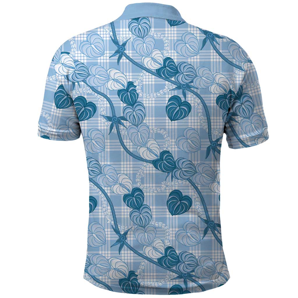 Anthurium Pikake Ti Leaf Palaka Polo Shirt Blue Version LT01 - Polynesian Pride