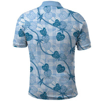 Anthurium Pikake Ti Leaf Palaka Polo Shirt Blue Version LT01 - Polynesian Pride
