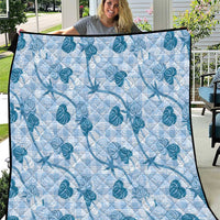 Anthurium Pikake Ti Leaf Palaka Quilt Blue Version