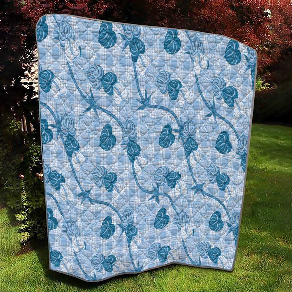 Anthurium Pikake Ti Leaf Palaka Quilt Blue Version