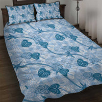 Anthurium Pikake Ti Leaf Palaka Quilt Bed Set Blue Version LT01 Blue - Polynesian Pride