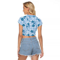 Anthurium Pikake Ti Leaf Palaka Raglan Cropped T Shirt Blue Version LT01 - Polynesian Pride