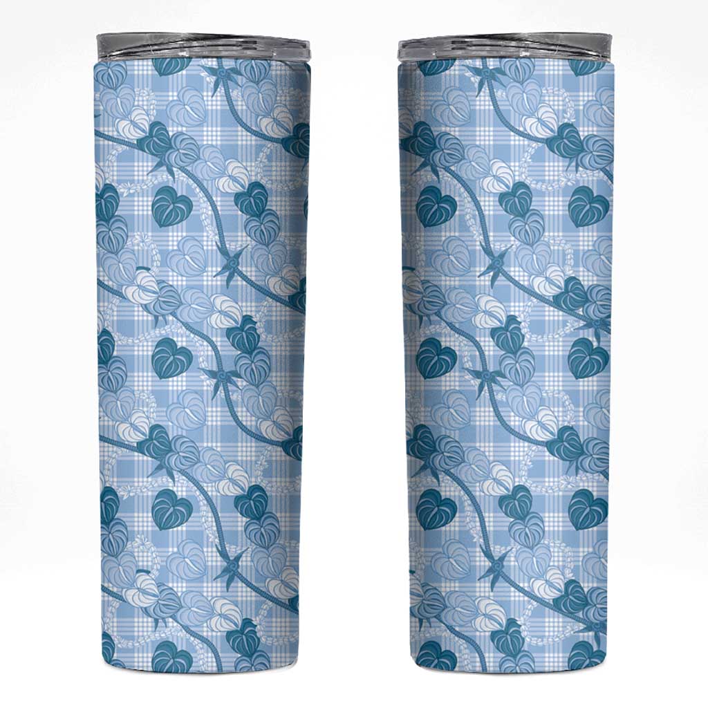 Anthurium Pikake Ti Leaf Palaka Skinny Tumbler Blue Version LT01 Blue - Polynesian Pride