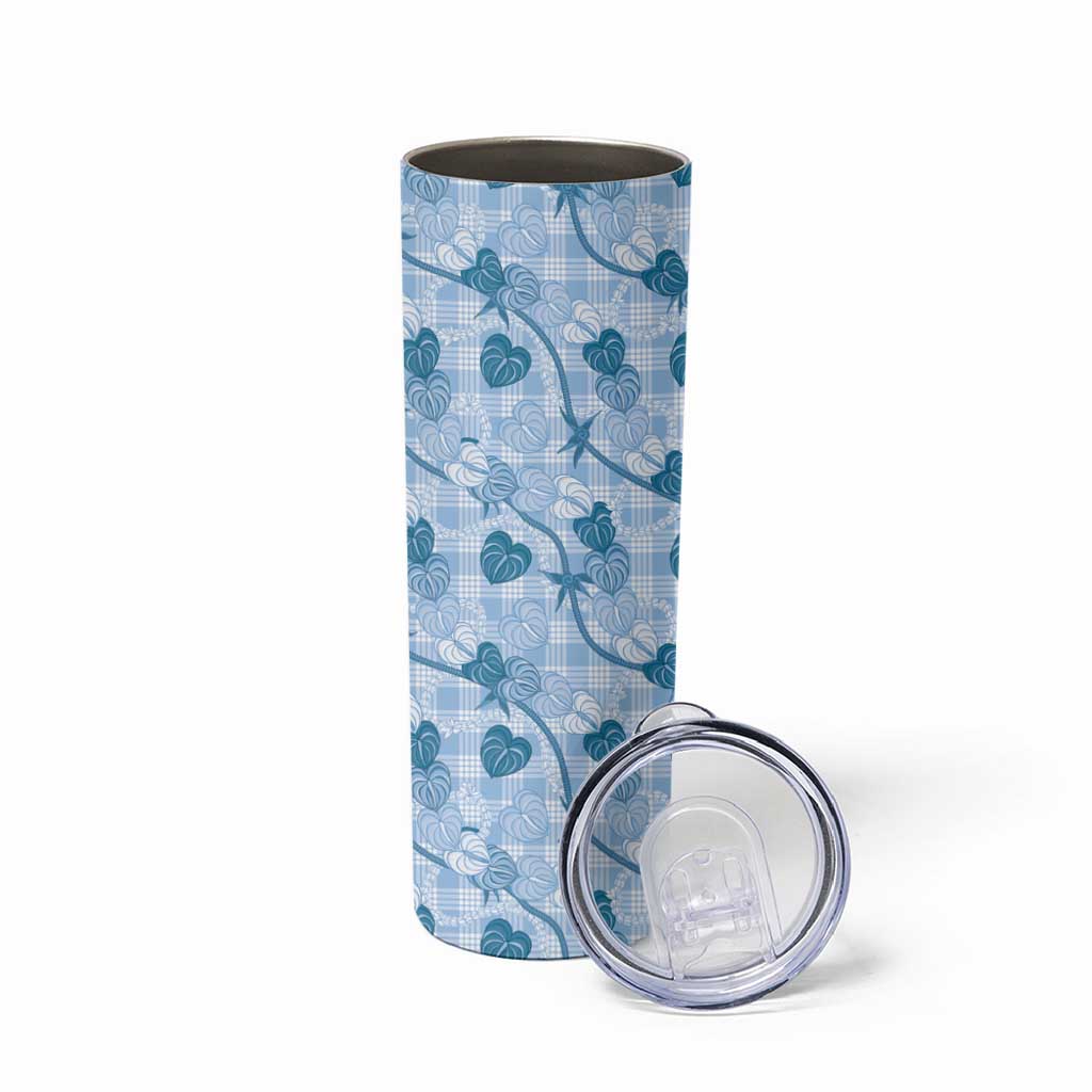 Anthurium Pikake Ti Leaf Palaka Skinny Tumbler Blue Version LT01 - Polynesian Pride