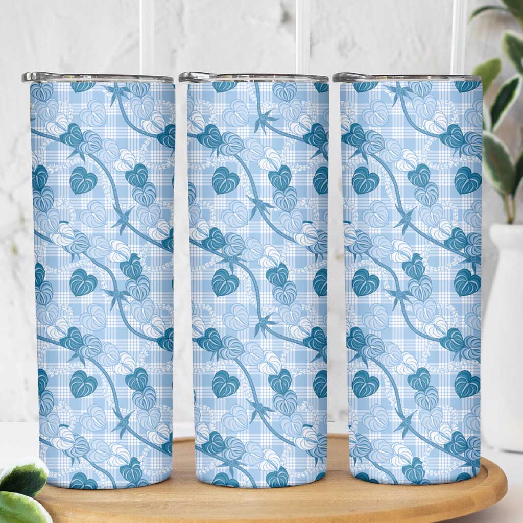Anthurium Pikake Ti Leaf Palaka Skinny Tumbler Blue Version LT01 - Polynesian Pride