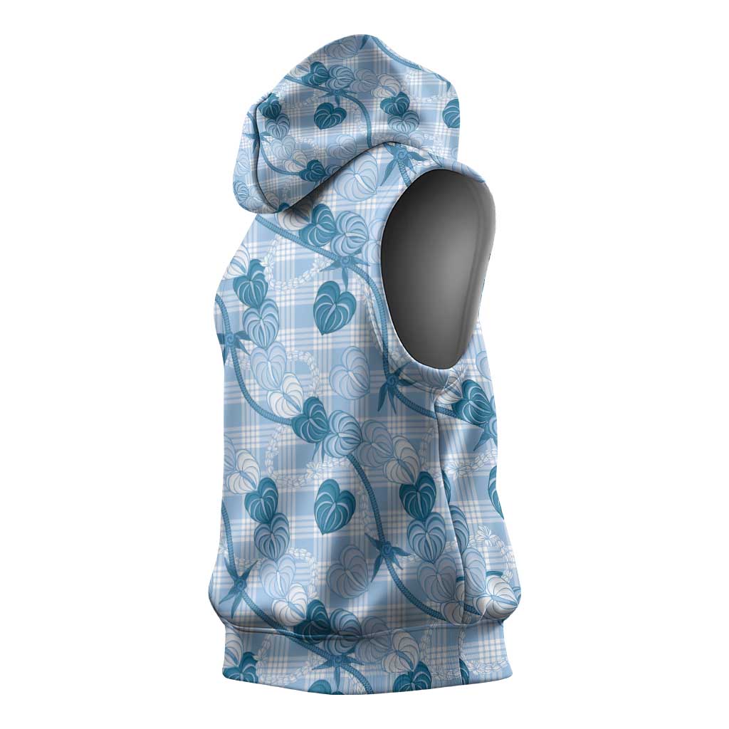 Anthurium Pikake Ti Leaf Palaka Sleeveless Hoodie Blue Version LT01 - Polynesian Pride