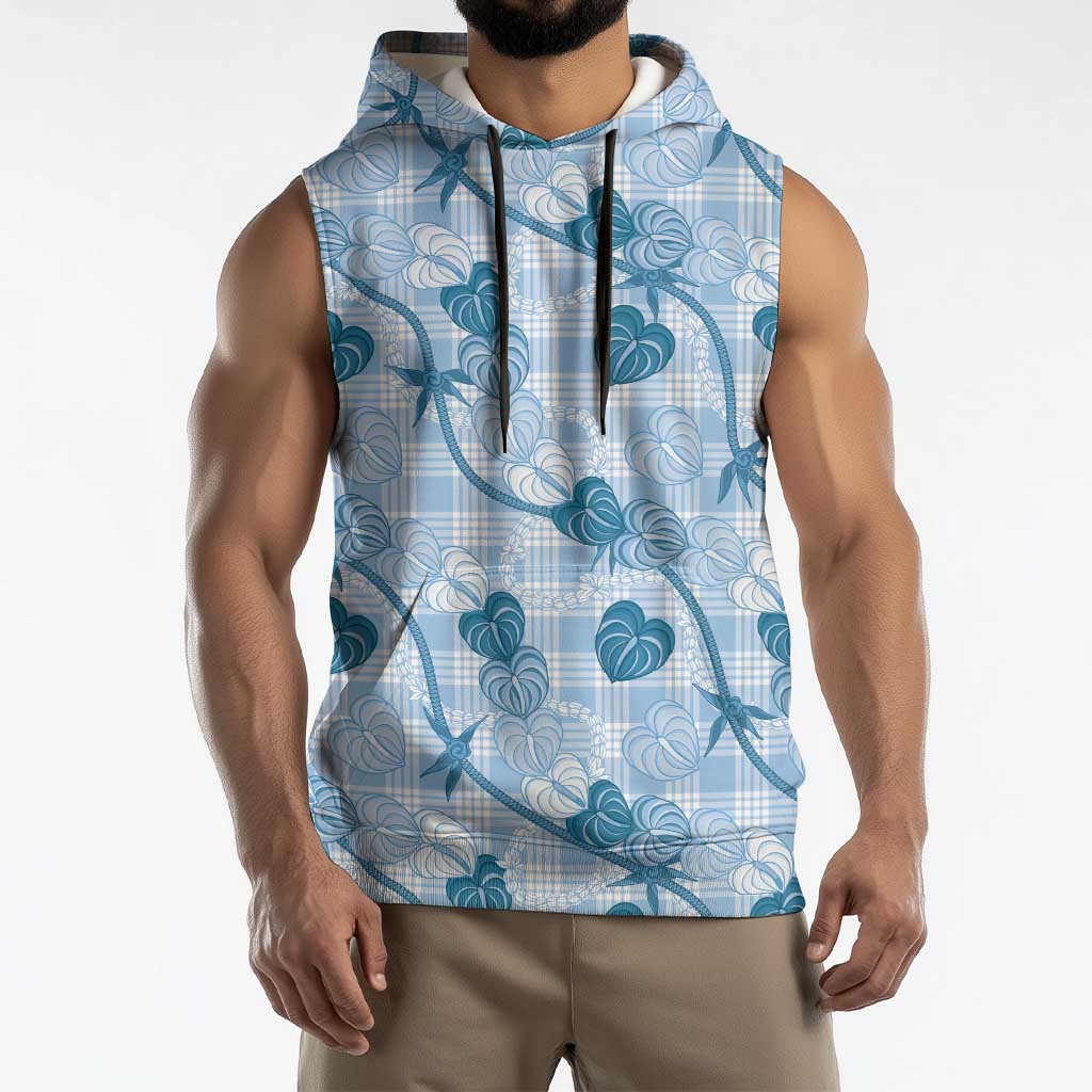 Anthurium Pikake Ti Leaf Palaka Sleeveless Hoodie Blue Version LT01 - Polynesian Pride