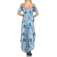 Anthurium Pikake Ti Leaf Palaka Summer Maxi Dress Blue Version LT01 - Polynesian Pride