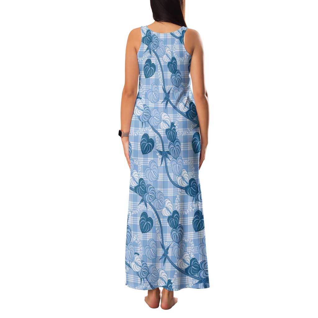 Anthurium Pikake Ti Leaf Palaka Tank Maxi Dress Blue Version LT01 - Polynesian Pride