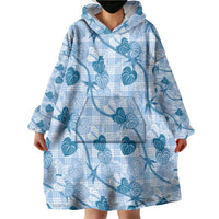 Anthurium Pikake Ti Leaf Palaka Wearable Blanket Hoodie Blue Version LT01 - Polynesian Pride