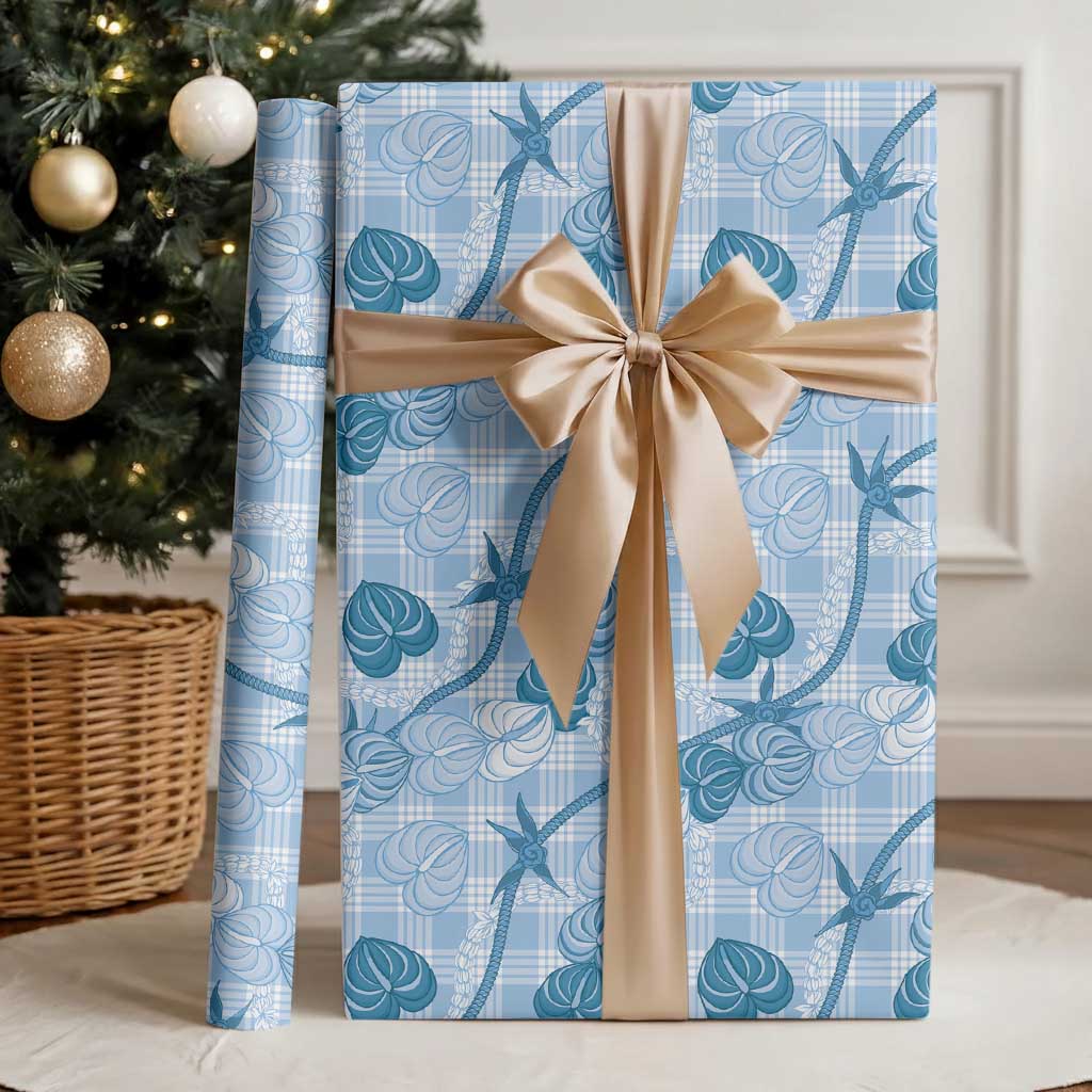 Anthurium Pikake Ti Leaf Palaka Wrapping Paper Blue Version LT01 - Polynesian Pride