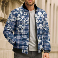 Hibiscus Pakala Cobalt Blue Royal Bomber Puffer Jacket Tropical Floral Stylized - Polynesian Pride