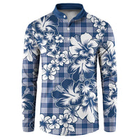 Hibiscus Pakala Cobalt Blue Royal Button Sweatshirt Tropical Floral Stylized - Polynesian Pride